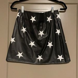 Black Faux Leather Skirt with Stars